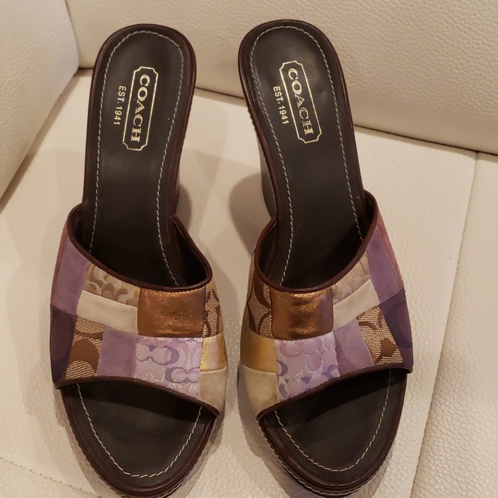 Rare Vintage Coach Chelsea Collection Patchwork Slide Platforms